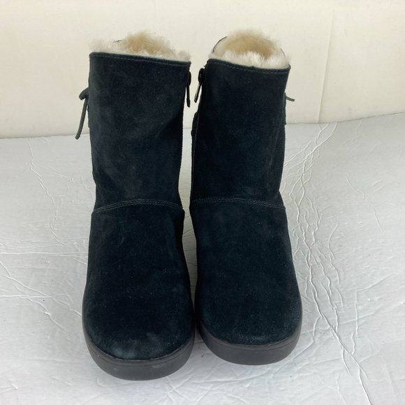 Koolaburra By UGG Womens Sz 6 Shazi Black Suede Shearling Mid Calf Boots - Picture 5 of 14